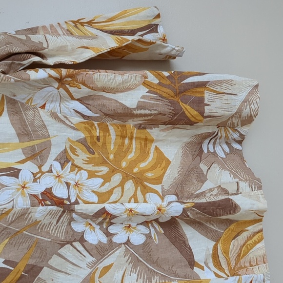 100% Linen Size 8 Company Ellen Tracy Hawaiian Shirt Button Up Top Yellow - Picture 14 of 14